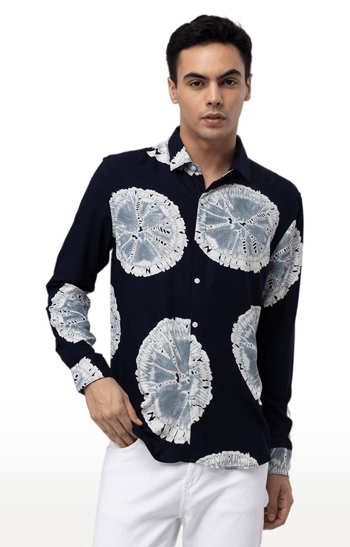 Men's Blue Rayon Printed Casual Shirt