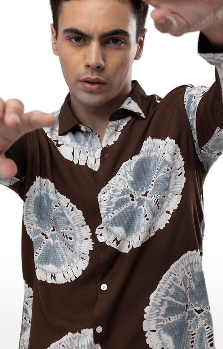 Men's Brown Rayon Printed Casual Shirt