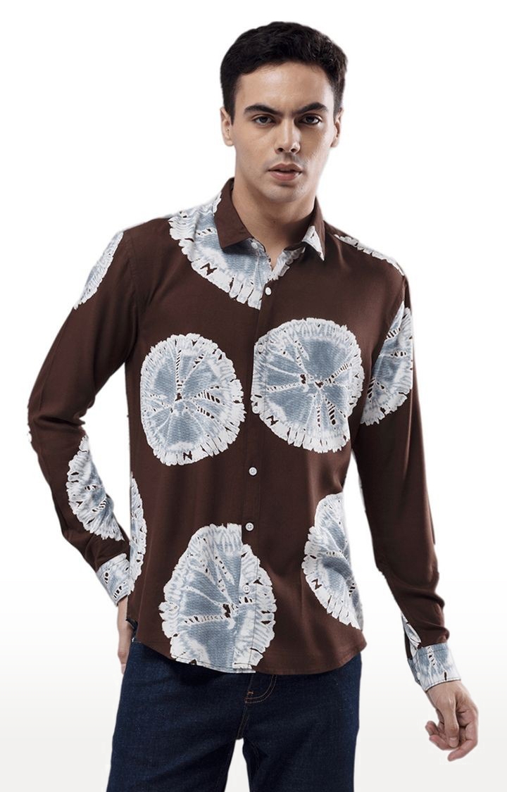 Men's Brown Rayon Printed Casual Shirt