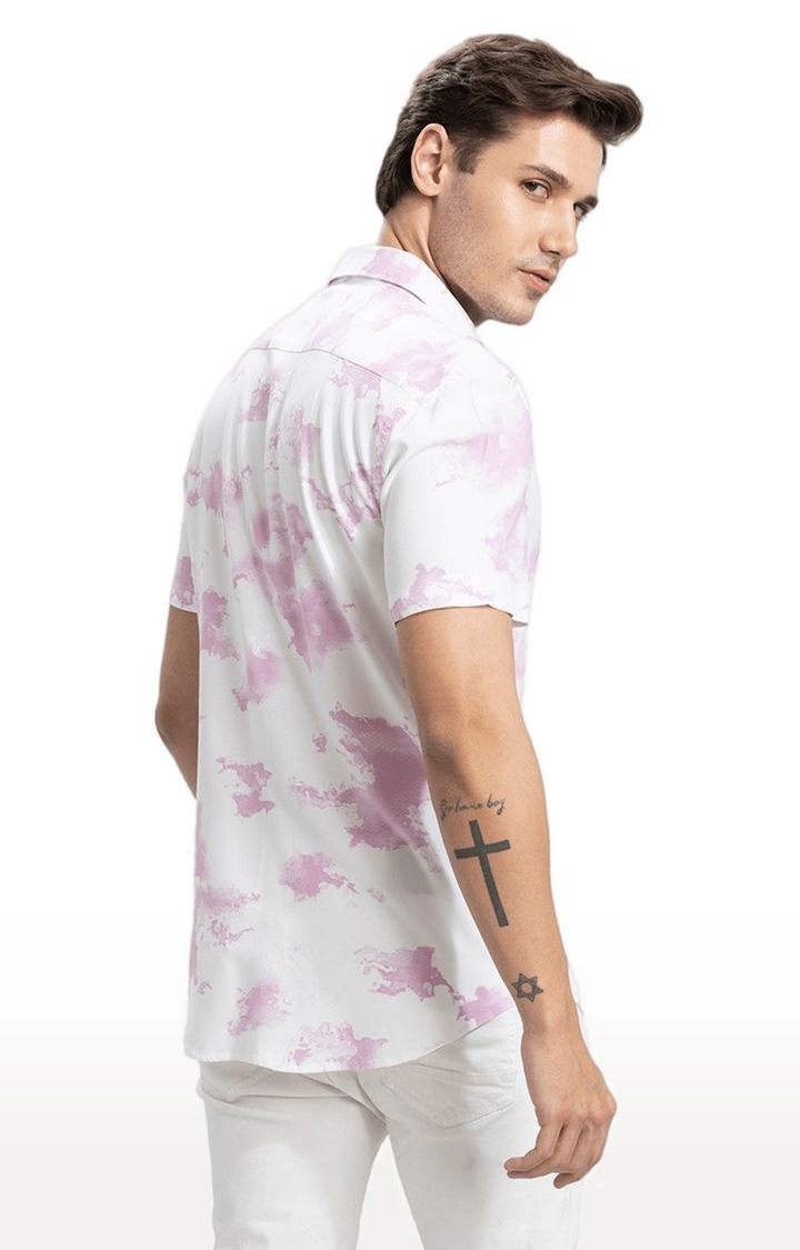 Men's White and Pink Rayon Printed Casual Shirt