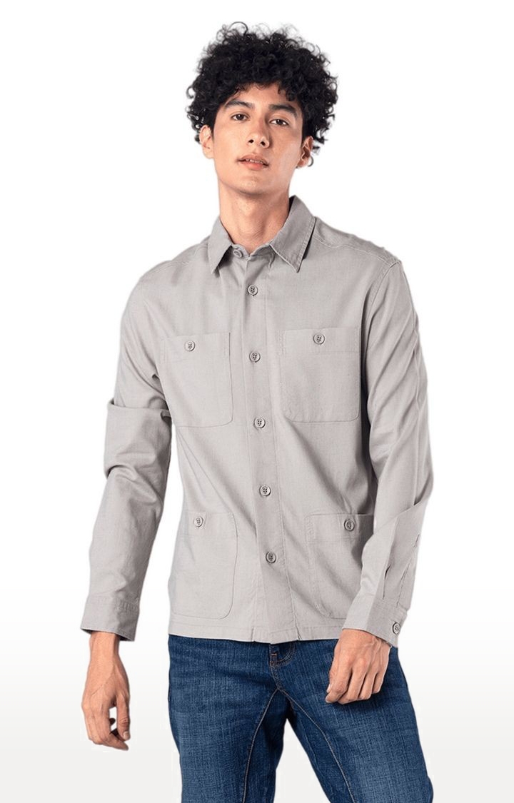 SNITCH | Men's Grey Cotton Solid Casual Shirt 0