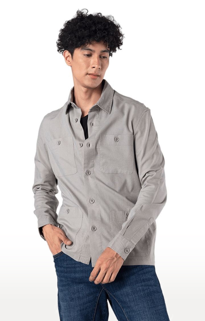 SNITCH | Men's Grey Cotton Solid Casual Shirt 3