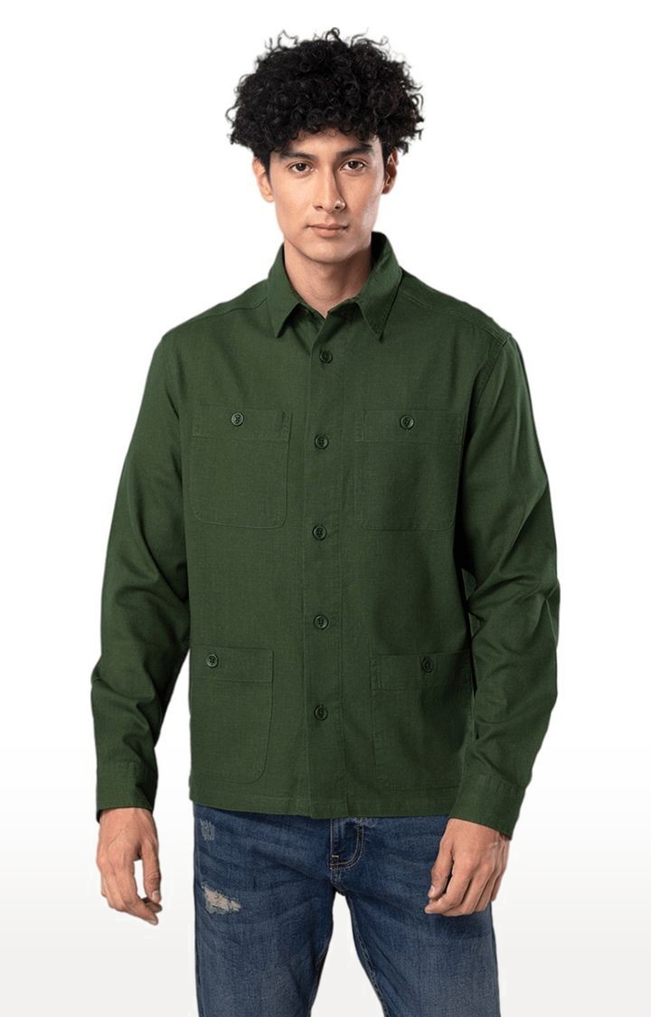 SNITCH | Men's Green Cotton Solid Casual Shirt