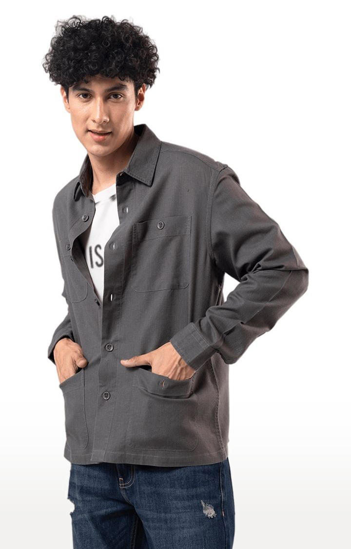 Men's Grey Cotton Solid Casual Shirt