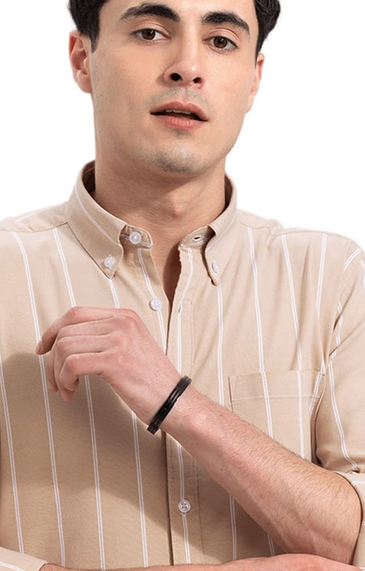 Men's String Stripe Beige Shirt