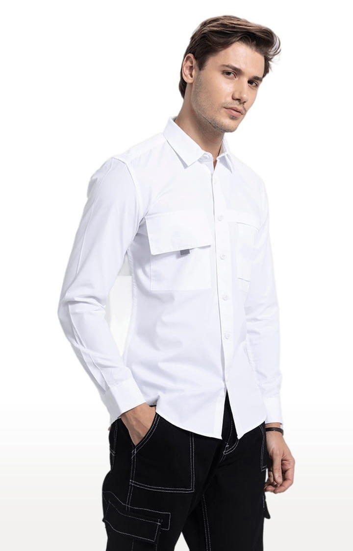 Men's Double Patch Pocket White Shirt