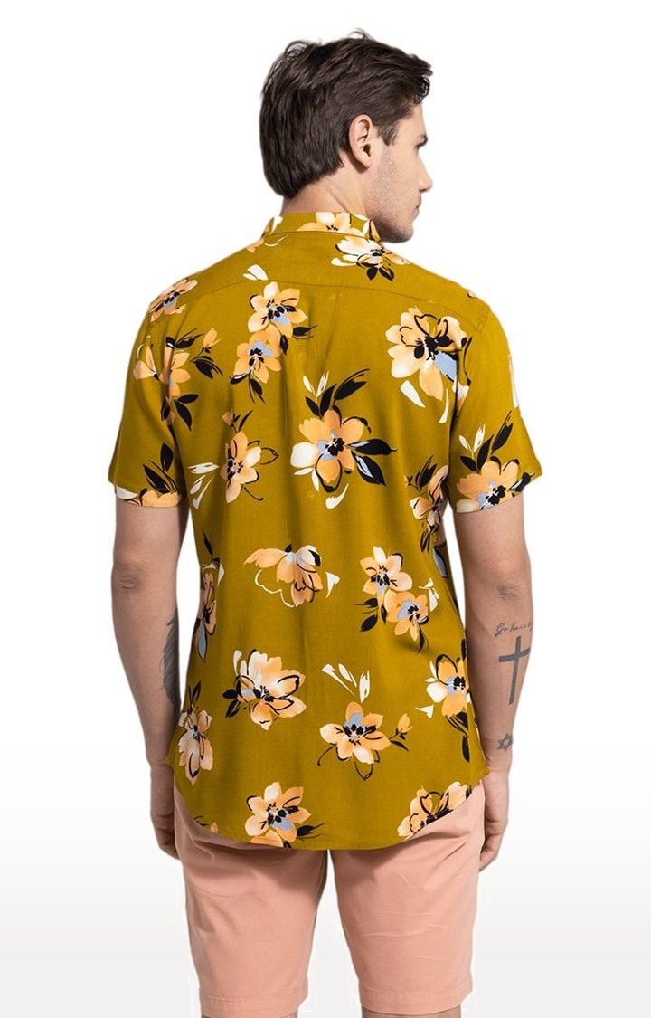 Men's Yellow Rayon Floral Printed Casual Shirt