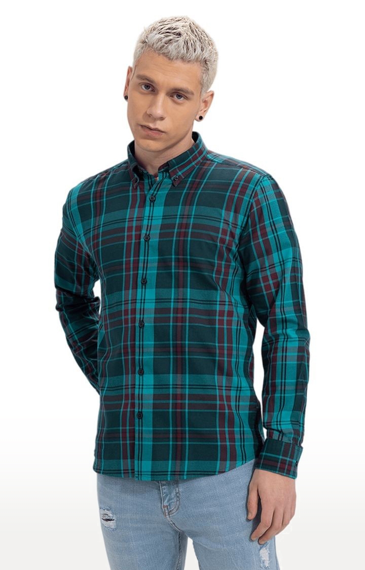 SNITCH | Men's Green Cotton Checked Casual Shirt