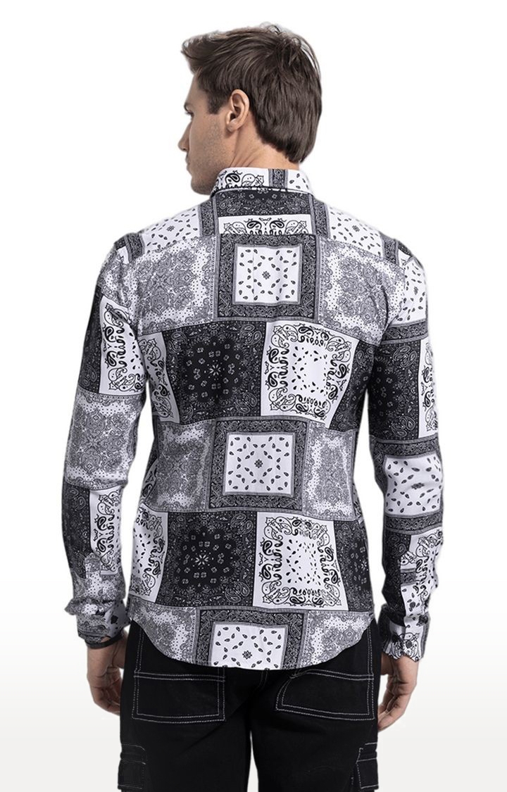 Men's Black and Grey Rayon Printed Casual Shirt