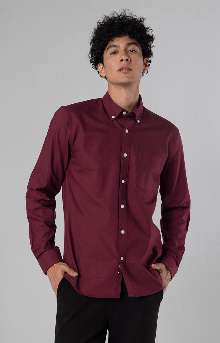 SNITCH | Men's Maroon Cotton Solid Casual Shirt 0