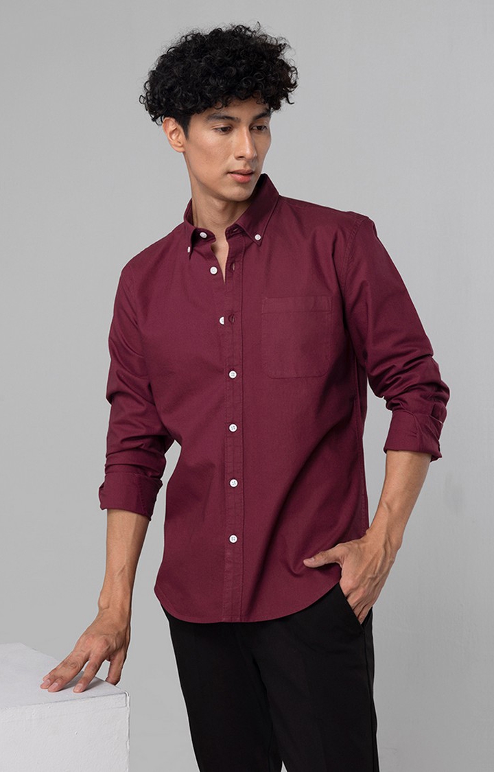 SNITCH | Men's Maroon Cotton Solid Casual Shirt 1