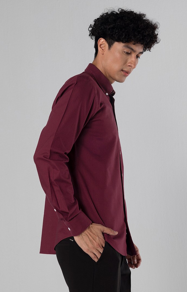 SNITCH | Men's Maroon Cotton Solid Casual Shirt 2