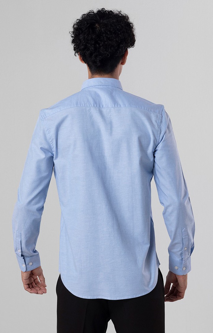 Men's Blue Cotton Solid Casual Shirt