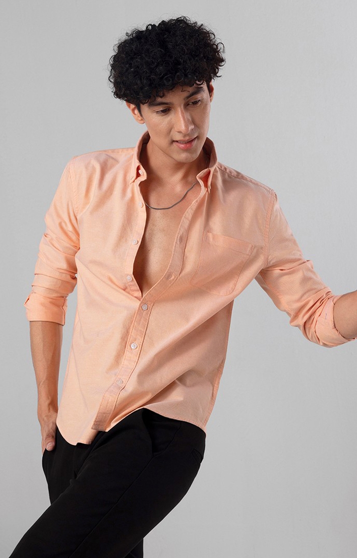 SNITCH | Men's Orange Cotton Solid Casual Shirt 0