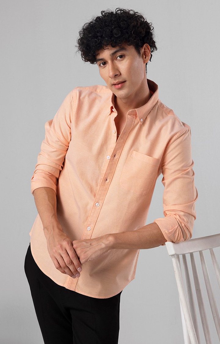 SNITCH | Men's Orange Cotton Solid Casual Shirt 2