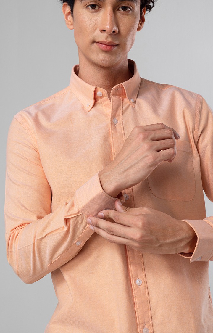 SNITCH | Men's Orange Cotton Solid Casual Shirt 4