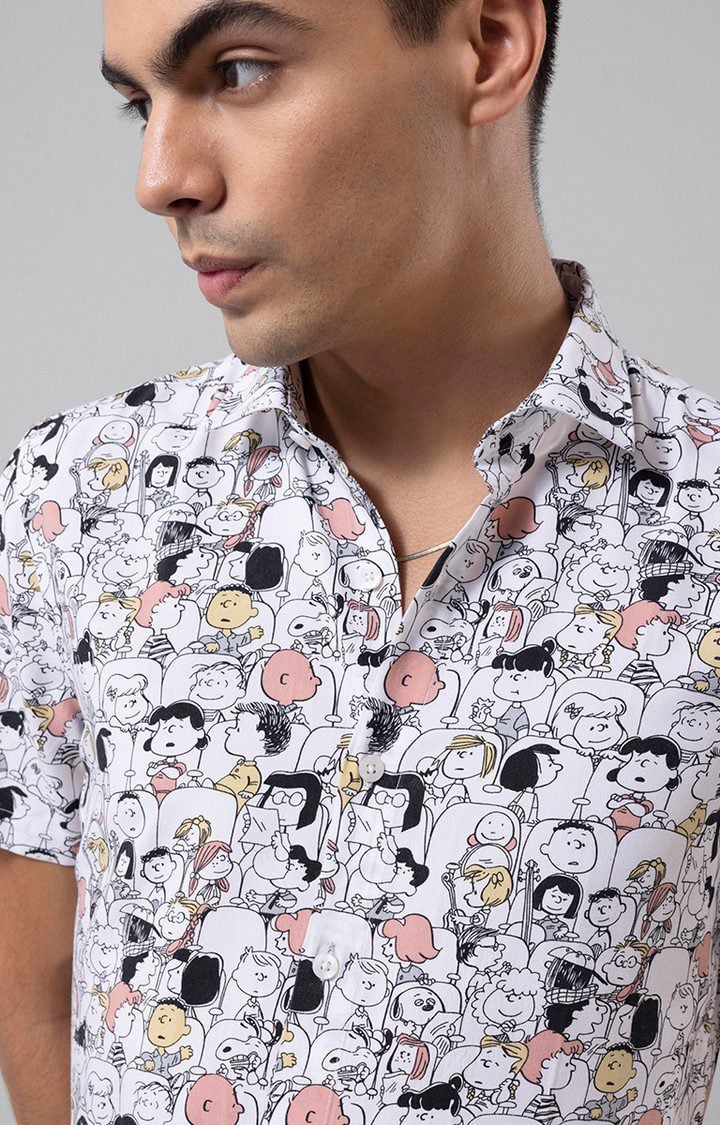 Men's White Rayon Printed Casual Shirt