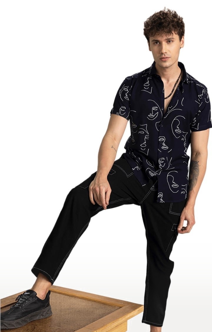 Men's Doodle Face Black Shirt