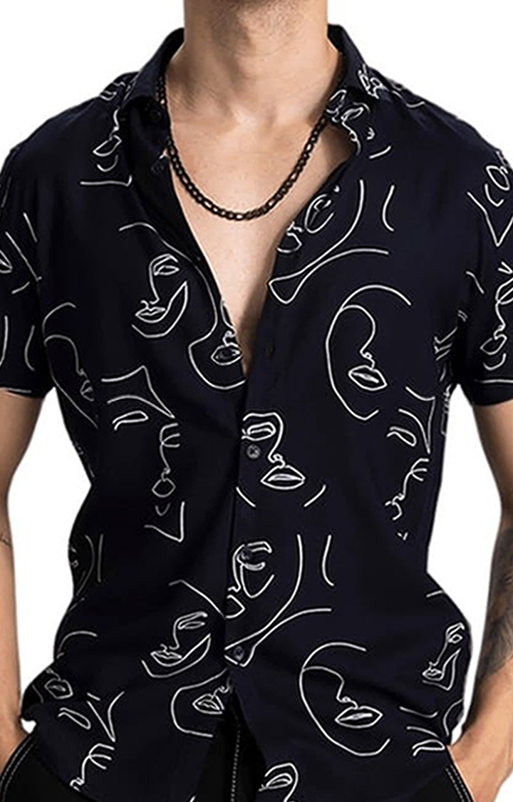 Men's Doodle Face Black Shirt
