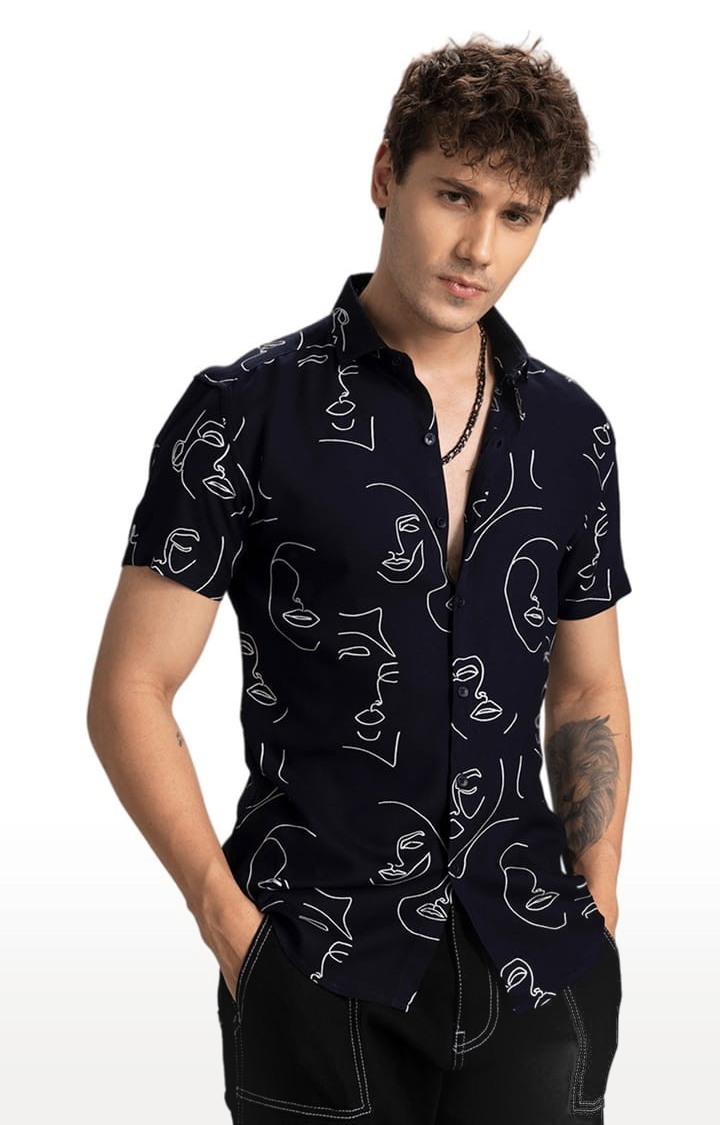 Men's Doodle Face Black Shirt