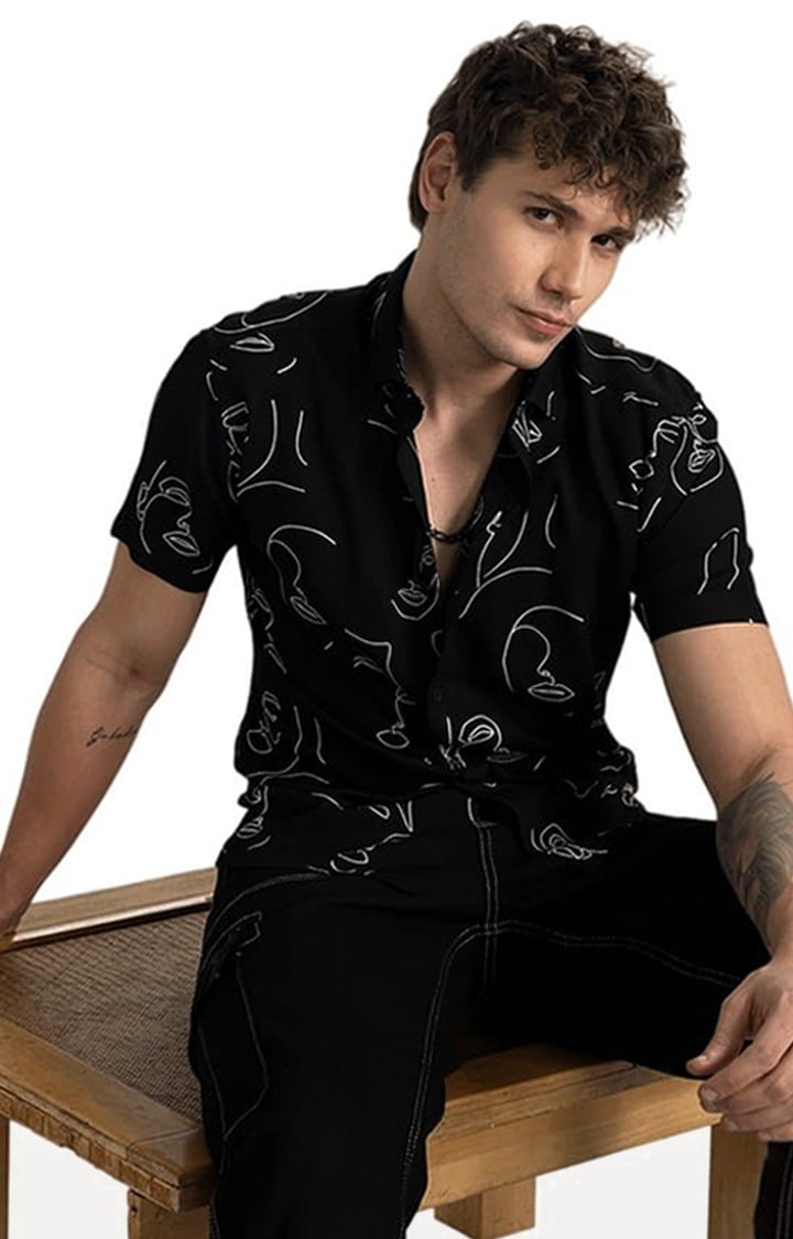 Men's Doodle Face Black Shirt