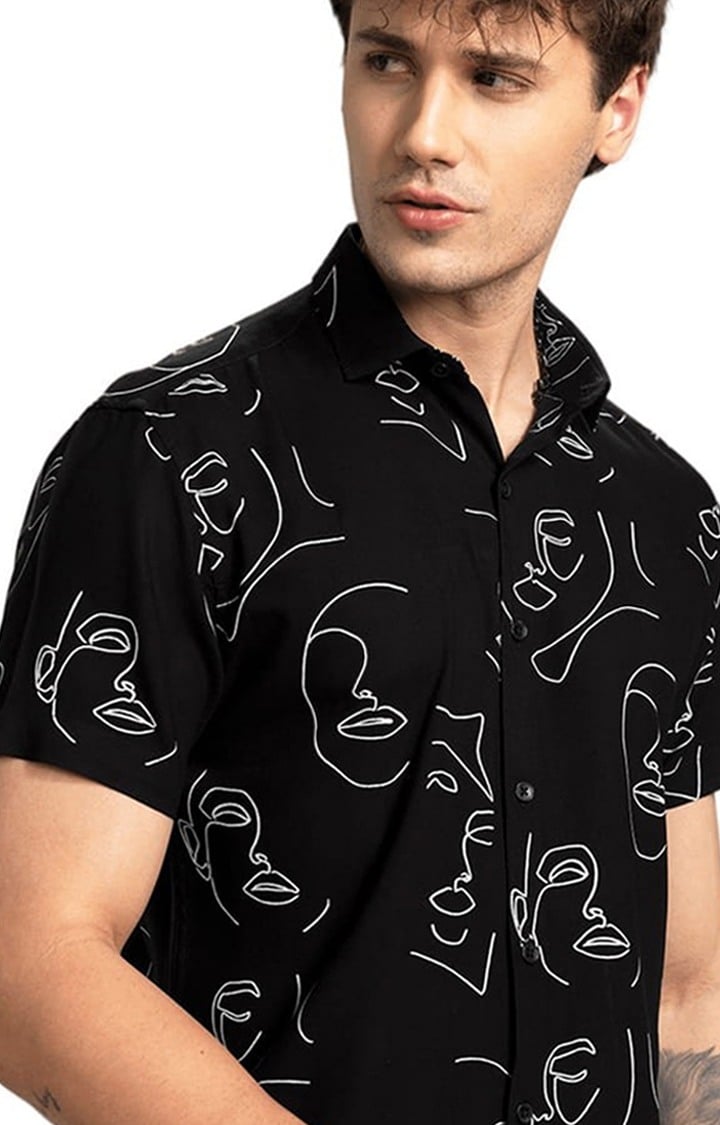 Men's Doodle Face Black Shirt