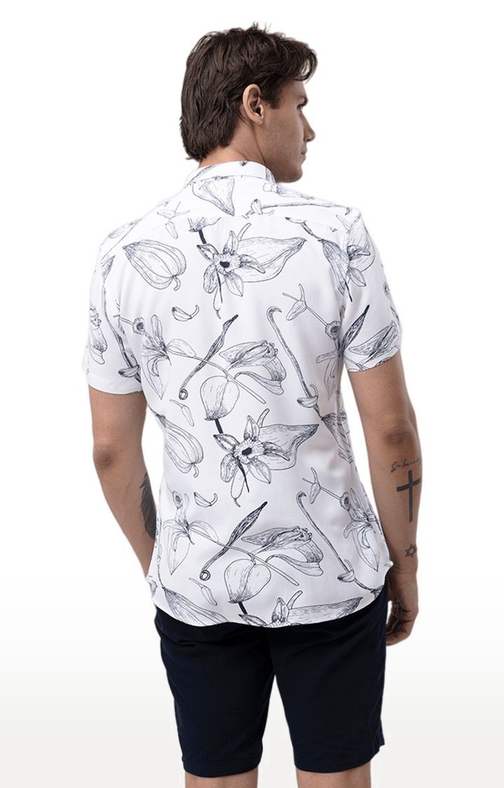 Men's White Rayon Printed Casual Shirt