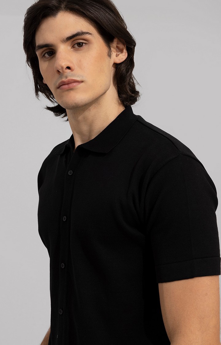 SNITCH | Men's Black Cotton Solid Casual Shirt 2