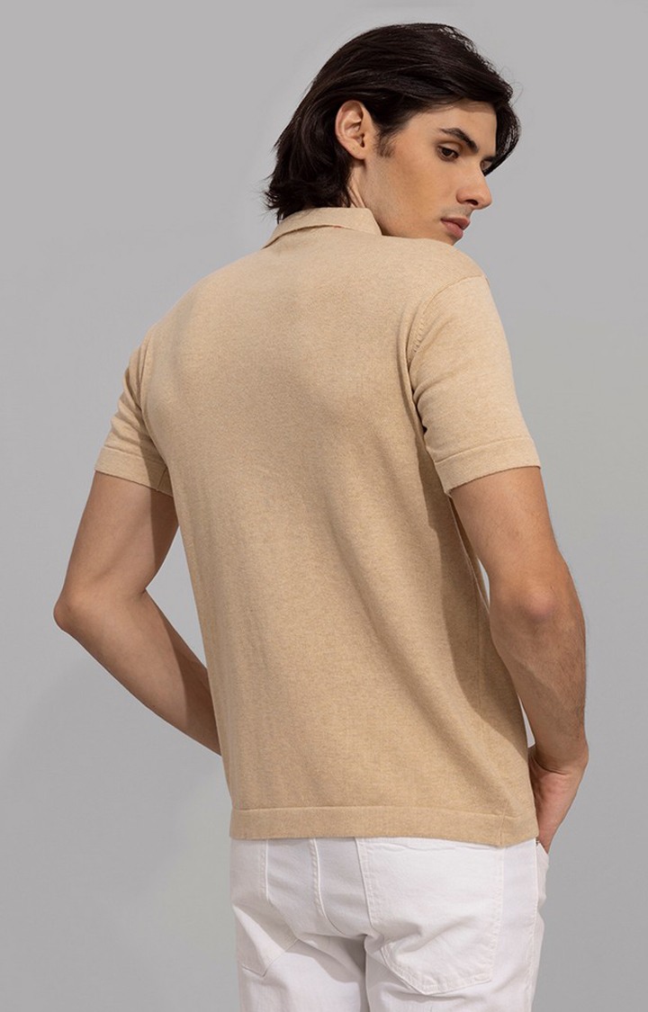 Men's Beige Cotton Solid Casual Shirt