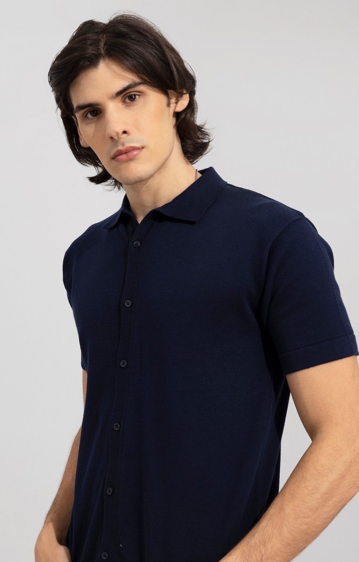 SNITCH | Men's Navy Blue Cotton Solid Casual Shirt 3