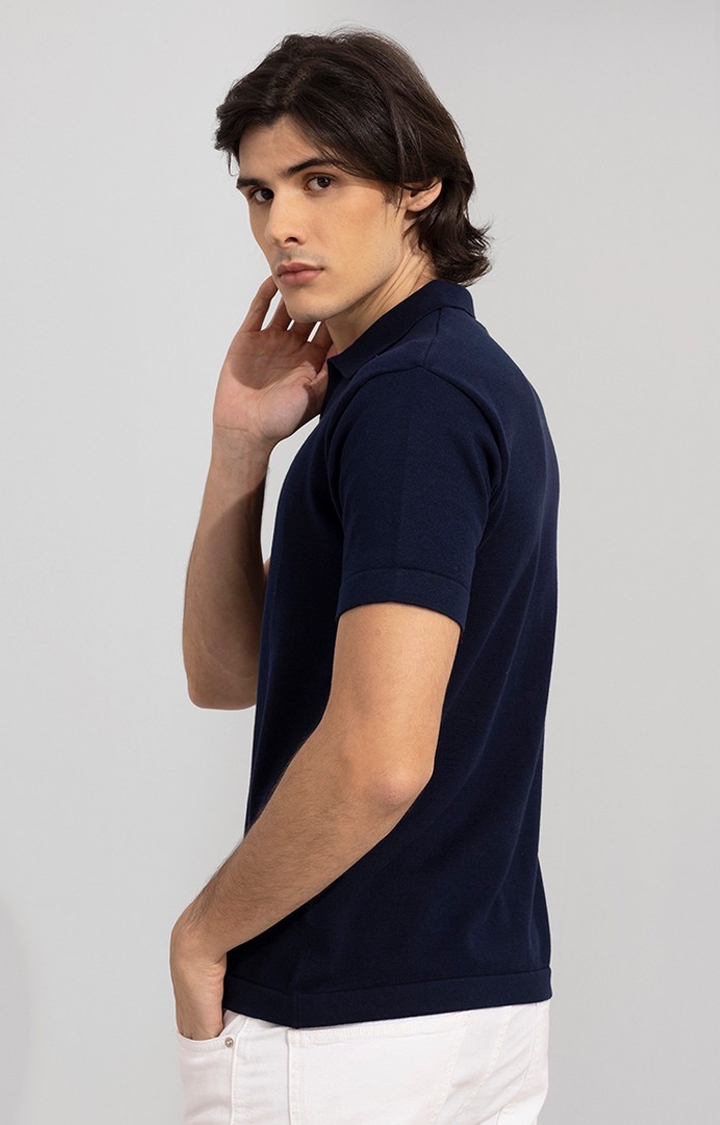 SNITCH | Men's Navy Blue Cotton Solid Casual Shirt 2