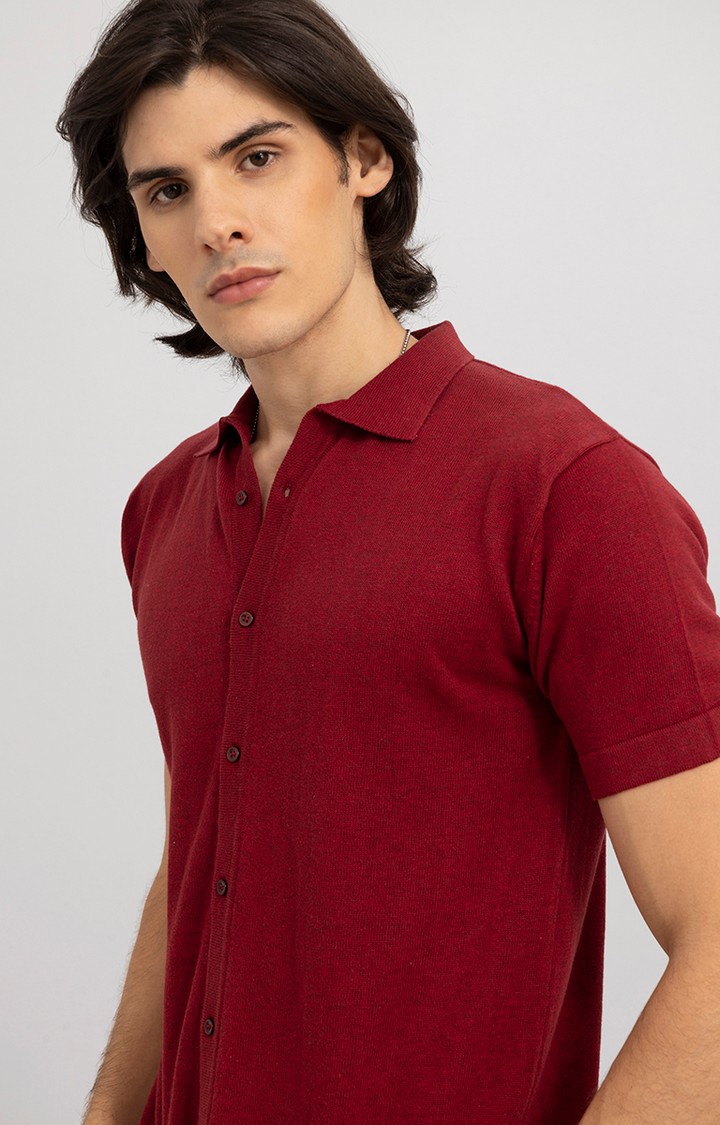 SNITCH | Men's Red Cotton Solid Casual Shirt 3