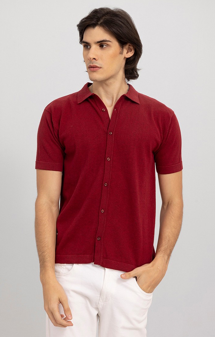 SNITCH | Men's Red Cotton Solid Casual Shirt 0