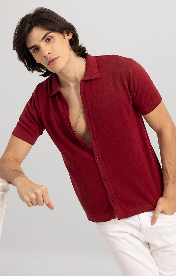SNITCH | Men's Red Cotton Solid Casual Shirt 1