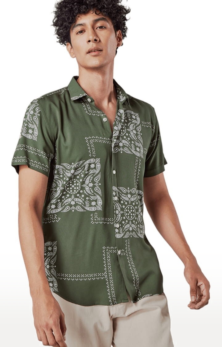 Men's Mosaic Bandana Green Shirt