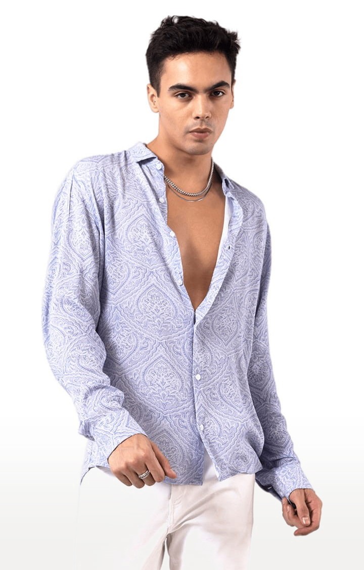 Men s Engraving Structure Sky Blue Shirt