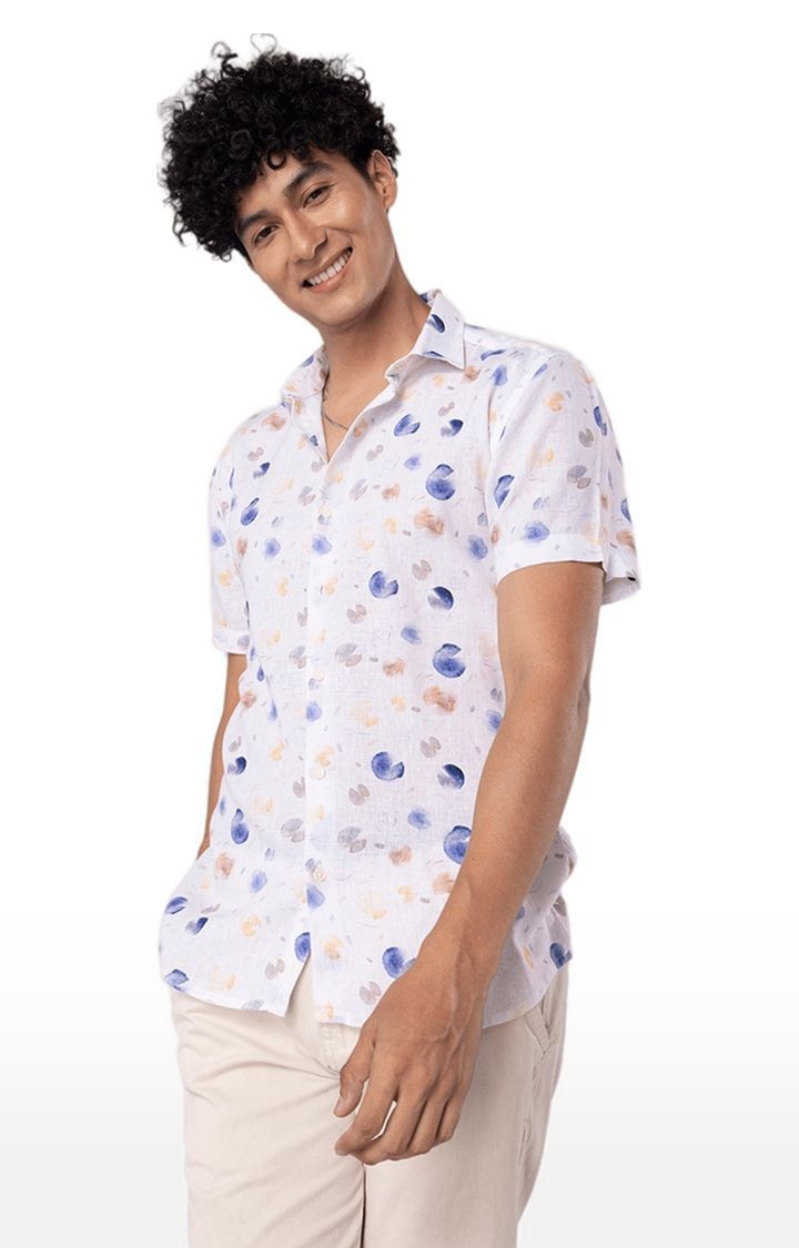 SNITCH | Men's White Linen Printed Casual Shirt
