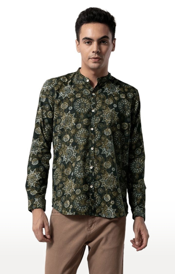 SNITCH | Men's Green Cotton Printed Casual Shirt