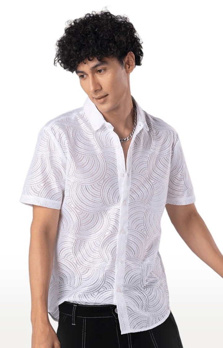 Men's Hawaiian Hakoba Wave White Shirt