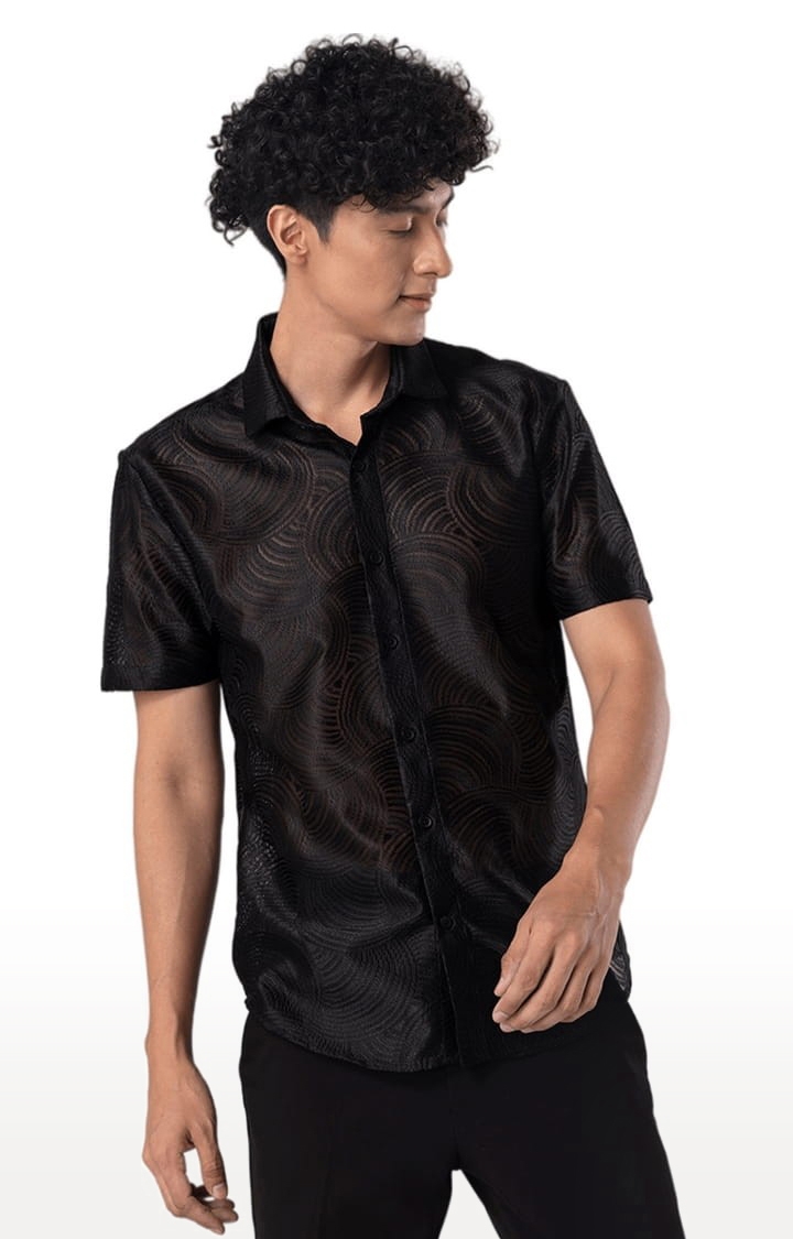 Men's Hawaiian Hakoba Wave Black Shirt