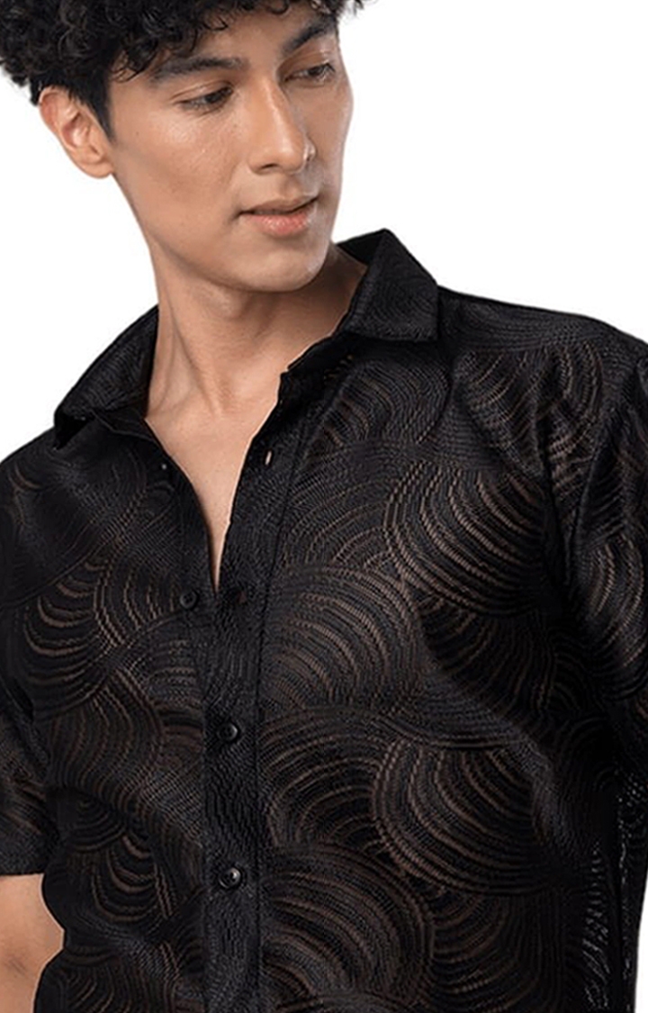 Men's Hawaiian Hakoba Wave Black Shirt