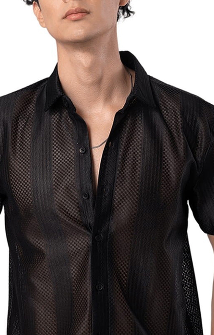 Men's Hawaiian Hakoba Combination Black Shirt