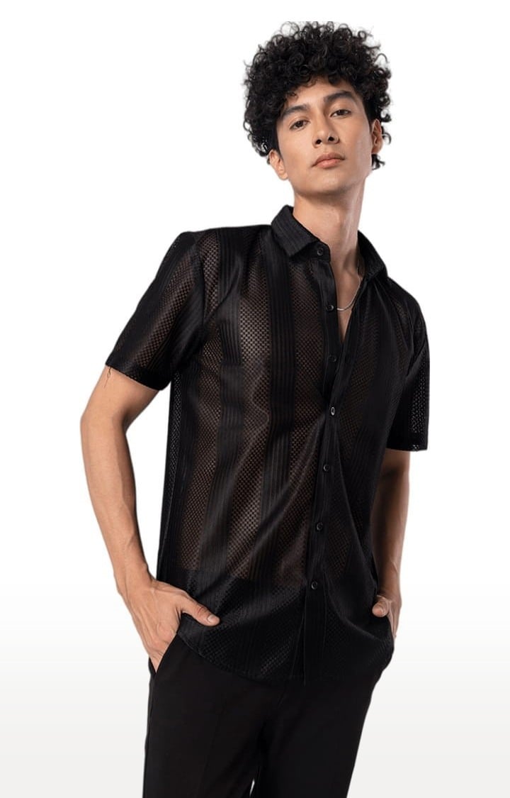 Men's Hawaiian Hakoba Combination Black Shirt