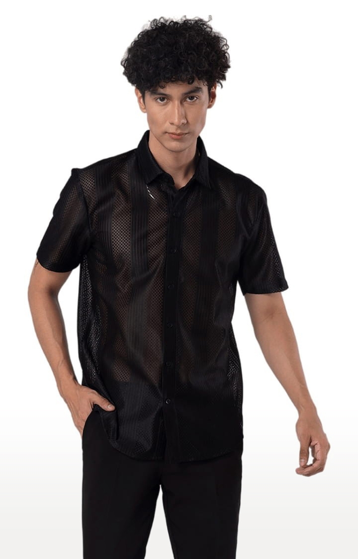 SNITCH | Men's Hawaiian Hakoba Combination Black Shirt