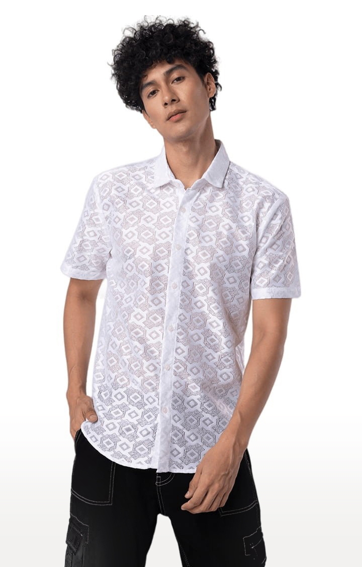 SNITCH | Men's Hawaiian Hakoba Rhombus White Shirt