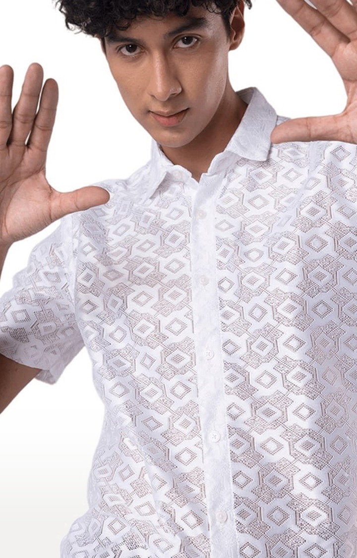 Men's Hawaiian Hakoba Rhombus White Shirt