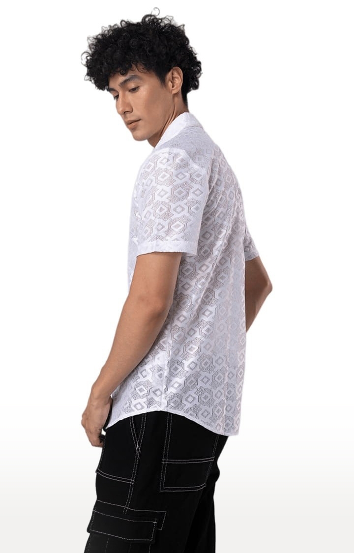 Men's Hawaiian Hakoba Rhombus White Shirt