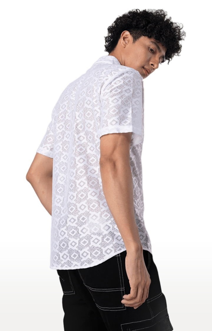 Men's Hawaiian Hakoba Rhombus White Shirt