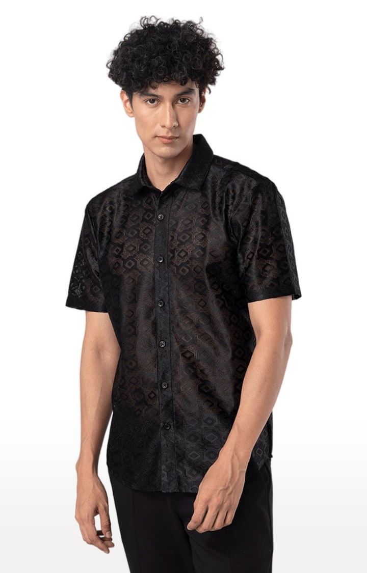 Men's Hawaiian Hakoba Rhombus Black Shirt