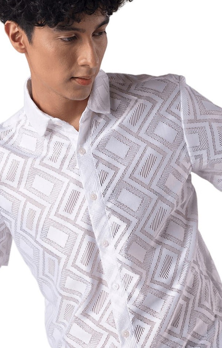 Men's Hawaiian Hakoba Rectangle White Shirt